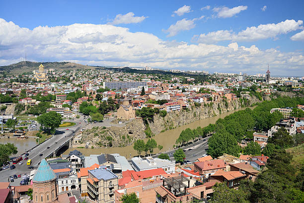 Panoramic view of Tbilisi. The Georgian capital. Tourist attract stock photo