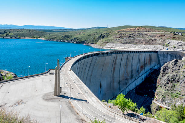 Panoramic view of the Atazar dam. madrid Spain. stock photo