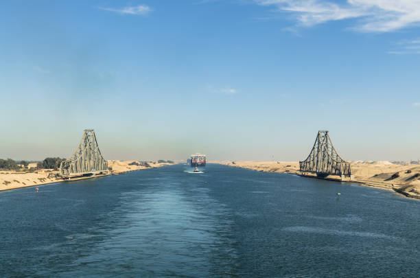 Panoramic view of the El Ferdan Railway Bridge, the longest swing bridge in the world,Egypt stock photo