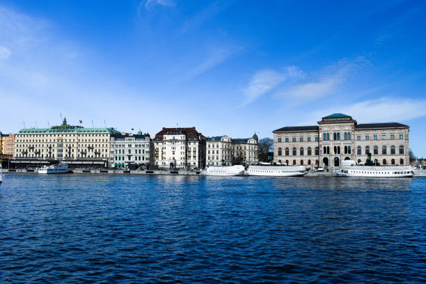 Panoramic view of the historical boulevard of Stockholm stock photo