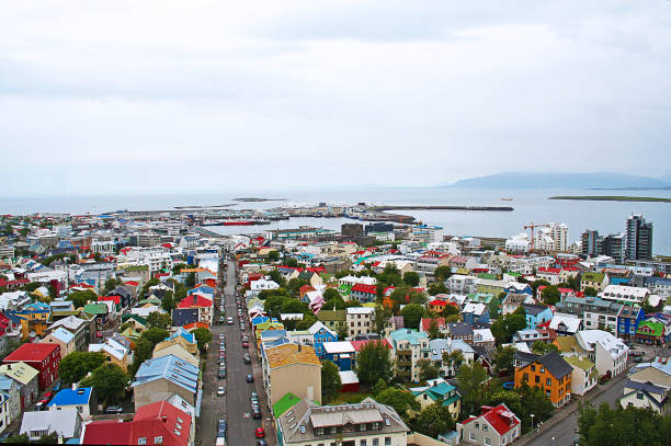 Panoramic view of the old center in Reykjavik stock photo