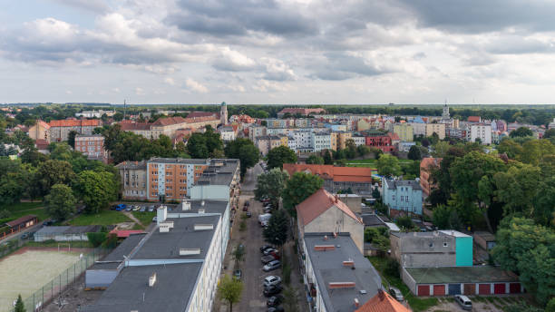 Panoramic view of the old town of Sagan (Polish: aga) stock photo