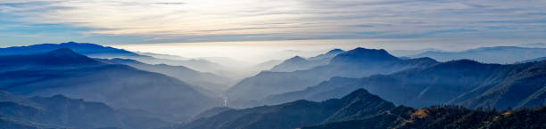 A Panoramic view of the valley past Sequoia National Park stock photo
