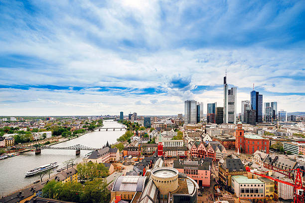 Panoramic view on Frankfurt skyline and Romerberg City Hall Square Panoramic view on Frankfurt skyline and Romerberg City Hall Square in Frankfurt in Germany. The Romerberg consists of old houses. Tourists nearby hesse germany stock pictures, royalty-free photos & images