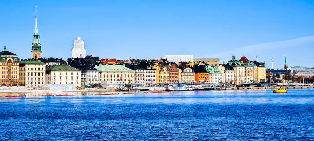 Panoramic view over the shore of Gamla Stan in Stockholm stock photo