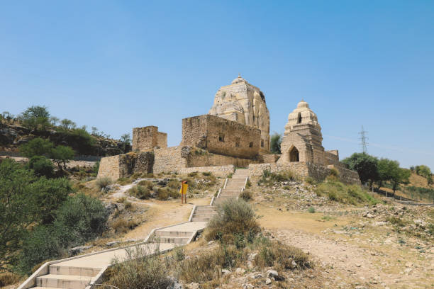 Panoramic View to the Ruins of the Shri Katas Raj Temples, Pakistan stock photo