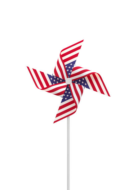 papier pinwheel strukturiert mit amerikanischer flagge auf weißem hintergrund - windrad stock-fotos und bilder