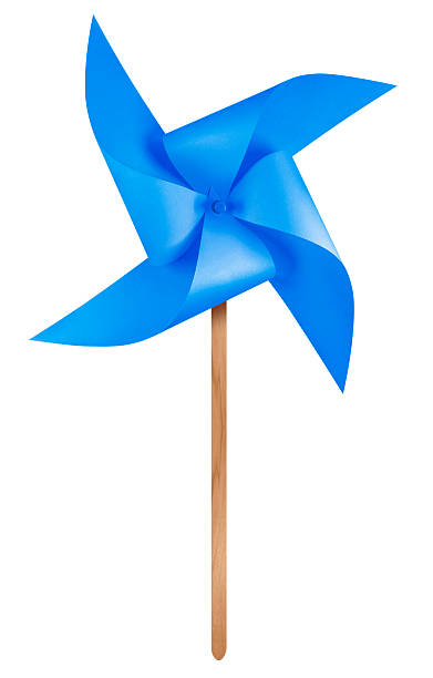 papier windmühle pinwheel - blau - windräder stock-fotos und bilder