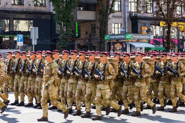 Parade of the Armed Forces of Ukraine in honor of the 27th anniversary of Ukraine's independence. stock photo