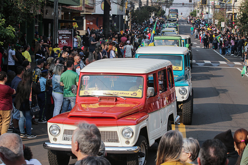 Apucarana, Paraná, Brazil - September 07, 2022 - Parade of Vintage Cars, such as Rural, on the Independence Day of Brazil