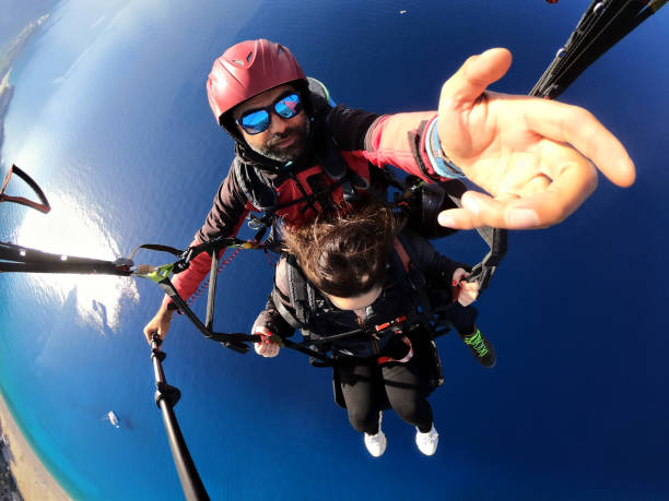 paraglider selfie stock photo