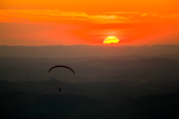 Paragliding in sunset stock photo