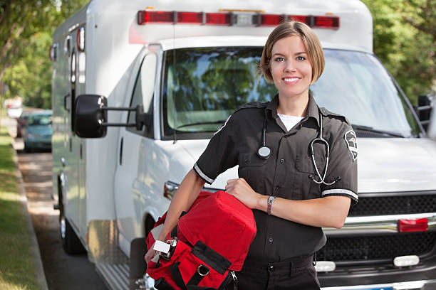 Paramedic with Oxygen Unit stock photo