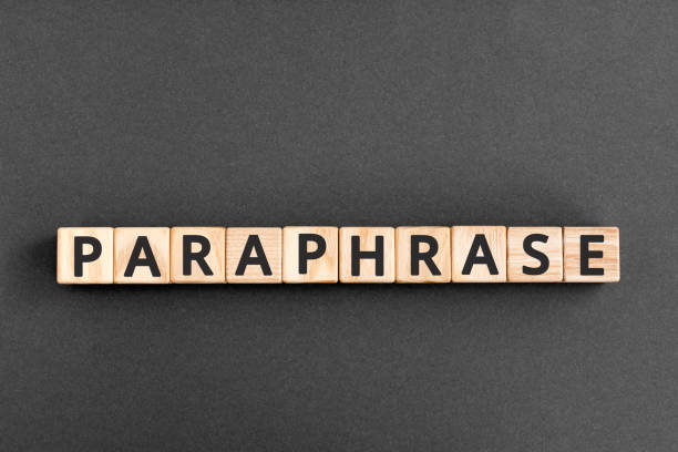 paraphrase - word from wooden blocks with letters paraphrase - word from wooden blocks with letters, rewrite retelling using other paraphrase words concept,  top view on grey background paraphrase stock pictures, royalty-free photos & images