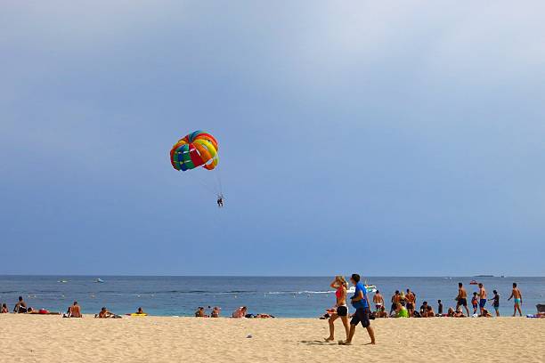parasailing beach Magaluf Majorca Spain stock photo