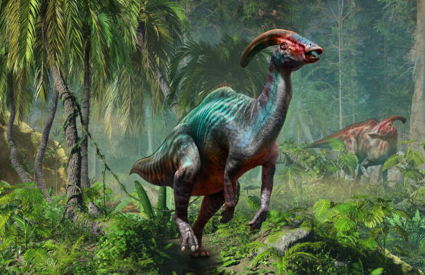 Parasaurolophus from the Cretaceous era 3D illustration stock photo