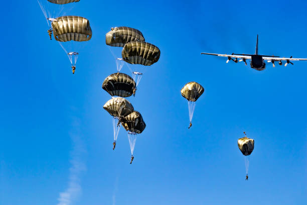 Paratroopers sky stock photo