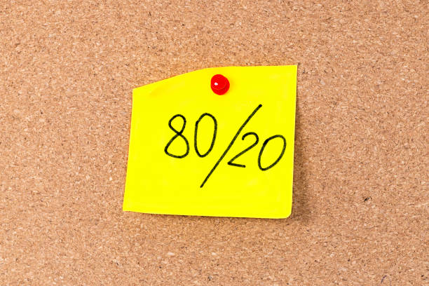 Pareto principle or 80 20 rule represented on a sticky note - a reminder or advice stock photo