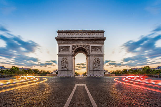 Paris, Champs-Elysees at night. Paris, Champs-Elysees at night. arch architectural feature photos stock pictures, royalty-free photos & images