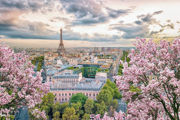 Paris city in the springtime Paris city panorama in daytime paris france stock pictures, royalty-free photos & images