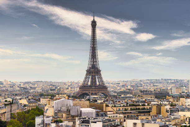 Paris Eiffel Tower Cityscape Aerial Summer View France stock photo
