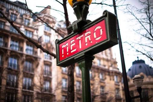Old-fashioned sign for the Paris Metro