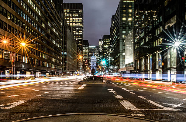Park Avenue, New York Long exposure of Park Avenue looking toward the Met Life building.  city street stock pictures, royalty-free photos & images