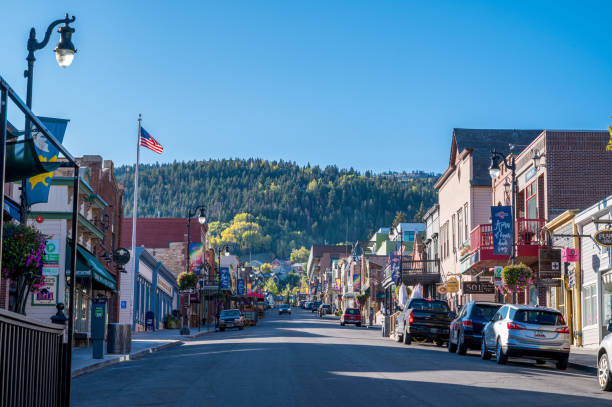 Park City's Main Street Looking up Park City's historic main street in Utah in autumn utah stock pictures, royalty-free photos & images