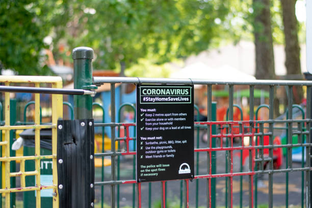 A park in London closed because of the coronavirus. stock photo