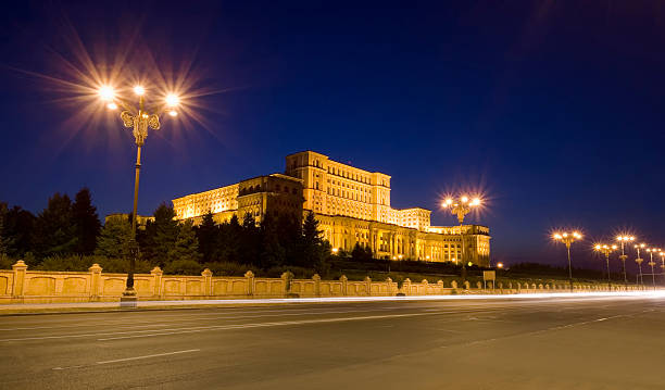 Parliament building at night, Bucharest stock photo