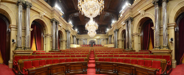 Parliament of Catalonia - Plenary Hall Plenary hall of the Catalonian Parliament from lectern catalonia stock pictures, royalty-free photos & images