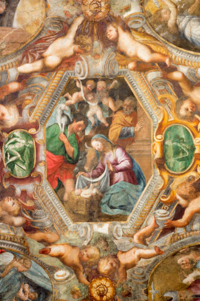 parma - fresk narodzenia na suficie kościoła chiesa di santa maria degli angeli przez pier antonio bernabei (1620). - pier angeli zdjęcia i obrazy z banku zdjęć