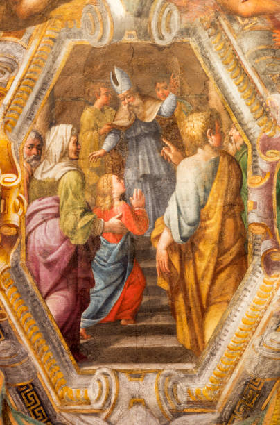 parma - affresco della presentazione della vergine maria nel tempio sul soffitto della chiesa di santa maria degli angeli di pier antonio bernabei (1620). - pier angeli foto e immagini stock