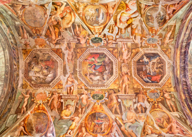 parma - kilise chiesa di santa maria degli angeli giovanni maria conti ve pier antonio bernabei (1620) tavan fresk. - pier angeli stok fotoğraflar ve resimler
