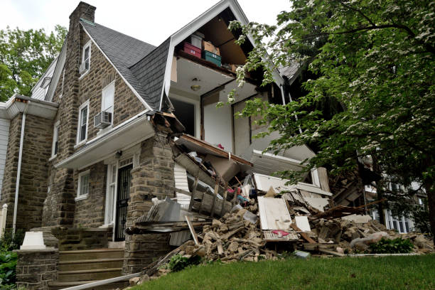 Partial House Collapse in Philadelphia, PA stock photo
