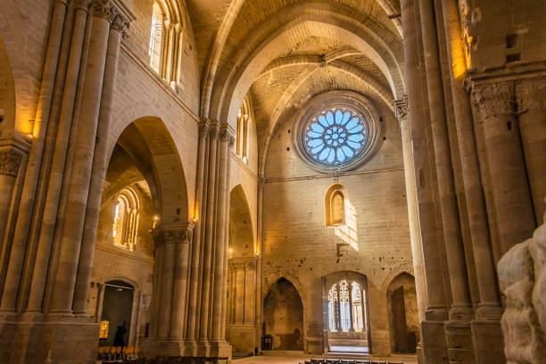 Partial view of the interior of La Seu Vella cathedral. lleida spain stock photo