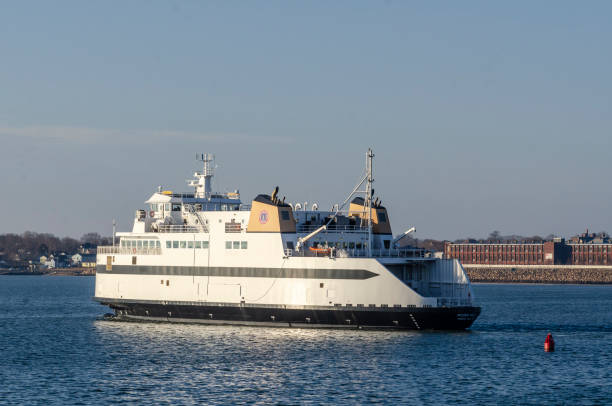 Passenger and vehicle ferry Woods Hole outbound stock photo