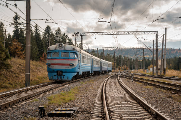 passenger electric train of four cars stock photo