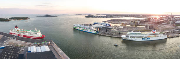 Passenger ferries in the Port of Helsinki stock photo