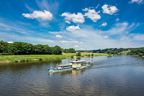 Passenger ship on the river Elbe in Dresden Passenger ship on the river Elbe in Dresden (Germany). elbe river stock pictures, royalty-free photos & images