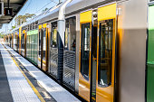 istock Passenger train on the empty station in Sydney, New South Wales, Australia 1350390032