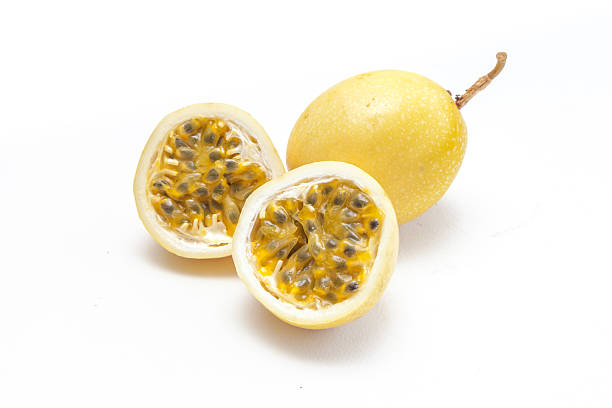 Passion fruits on white background stock photo