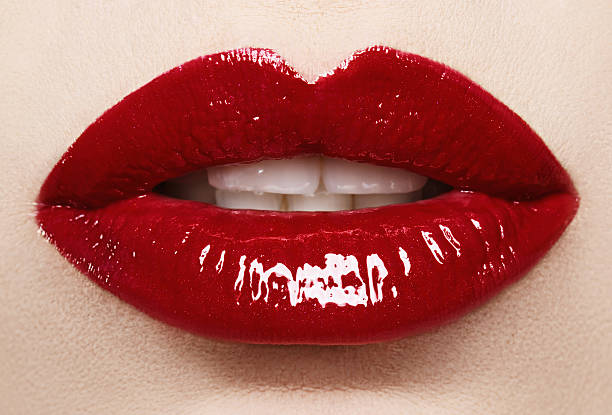 Passionate red lips,macro photography stock photo