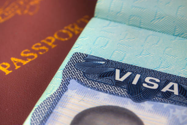Passport and US Visa for Immigration stock photo