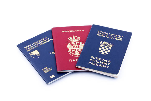 Passports "Three passports isolated on white. Passports three neighboring countries, former Yugoslavia. Bosnia and Herzegovina, Serbia, Croatia." lepro stock pictures, royalty-free photos & images