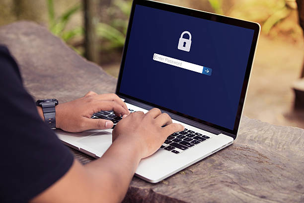 Password protected to login on the computer screen stock photo