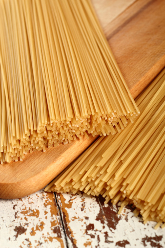 Bunch of different pasta isolated on a white background.