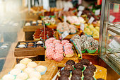 Pastry shop with variety of pie, cake and other products