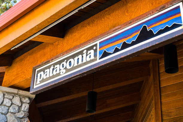 Patagonia sign above the entrance to the store stock photo
