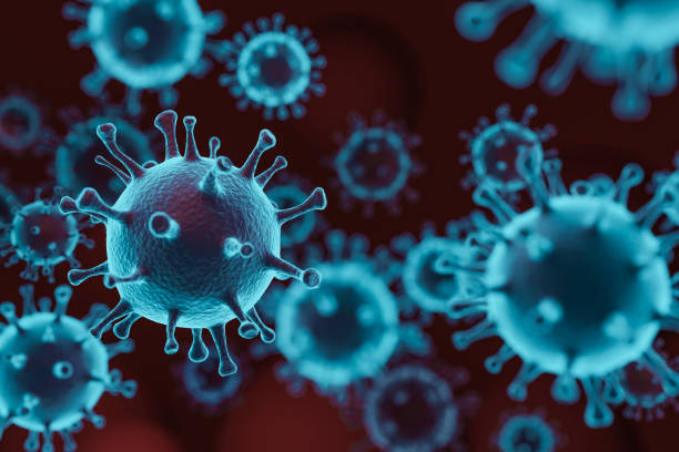vírus patogênicos causando infecção em organismo hospedeiro, surto de doença viral, ilustração 3d - covid - fotografias e filmes do acervo